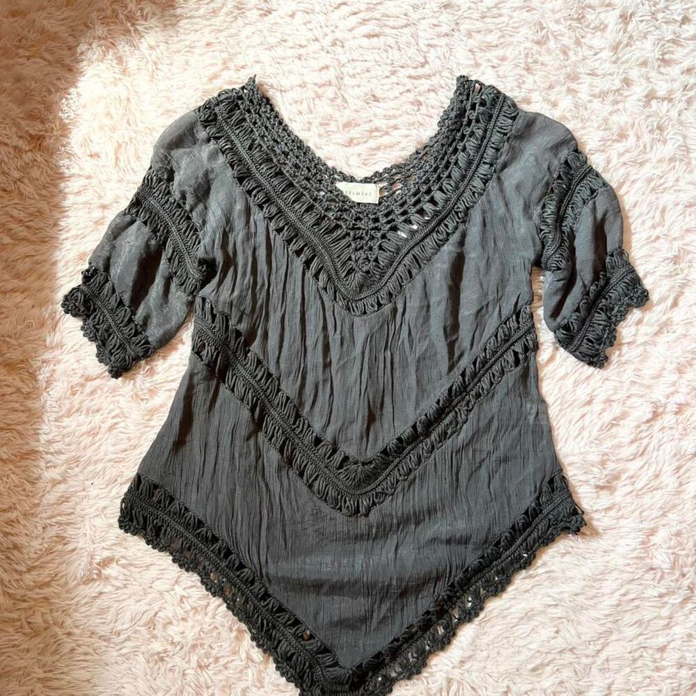 Dreamer Whimsygoth Dark Fairy Cottage Core‎ Witchy Boho Earthy Crotchet Lace Top